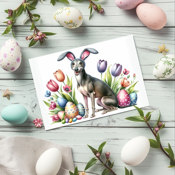 Greyhound Easter Cards, Dog Bunny Ears, Blank Note Set, Rescue Support - Picture 1 of 7